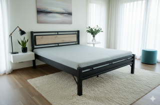 manželská postel kov a dřevo Leona